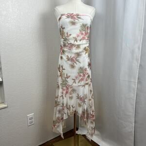 VTG City Triangles Dress Womens Medium Strapless Floral Hanky‎ Hem Fairy Cottage